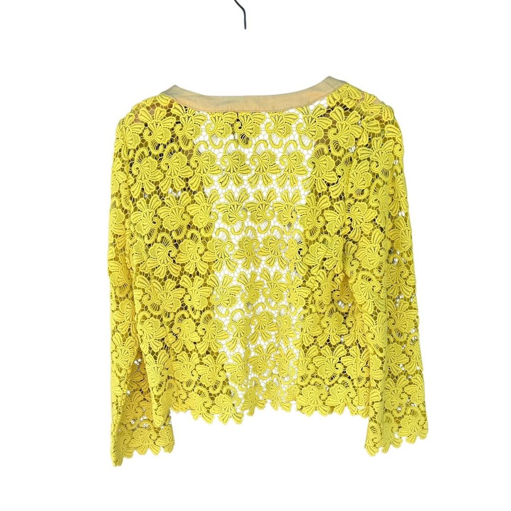 Chartreuse Guipure Lace Open Front Boho Cardigan - Picture 3 of 8